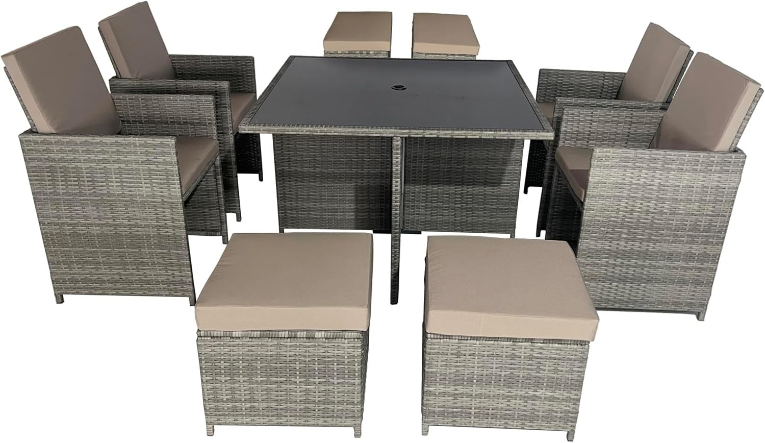 Rattan Garden Dining Set 9 Seater Outdoor Patio Cube Table Chairs Cushions