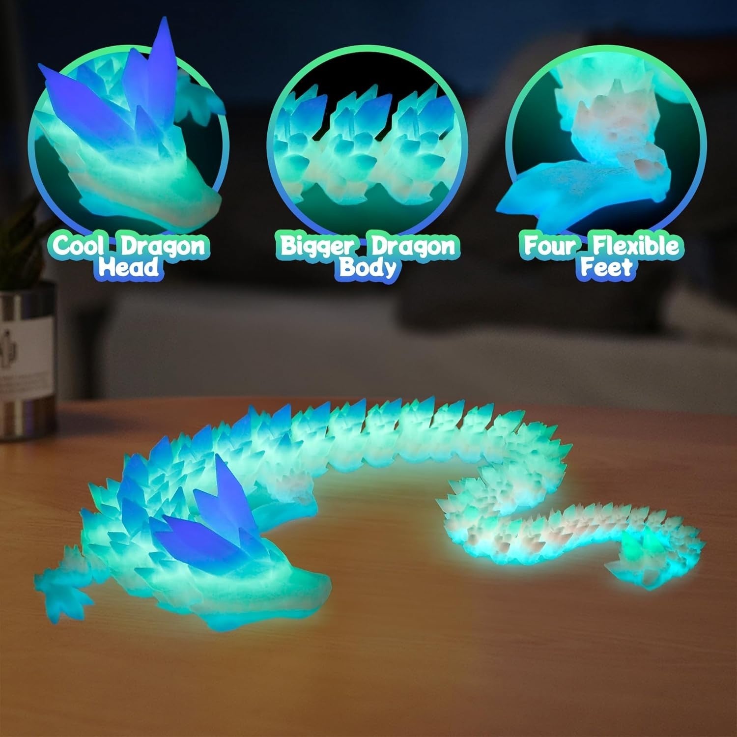 24 Inch 3D Printed Dragon Glow Rainbow Articulated Fidget Toy Figure