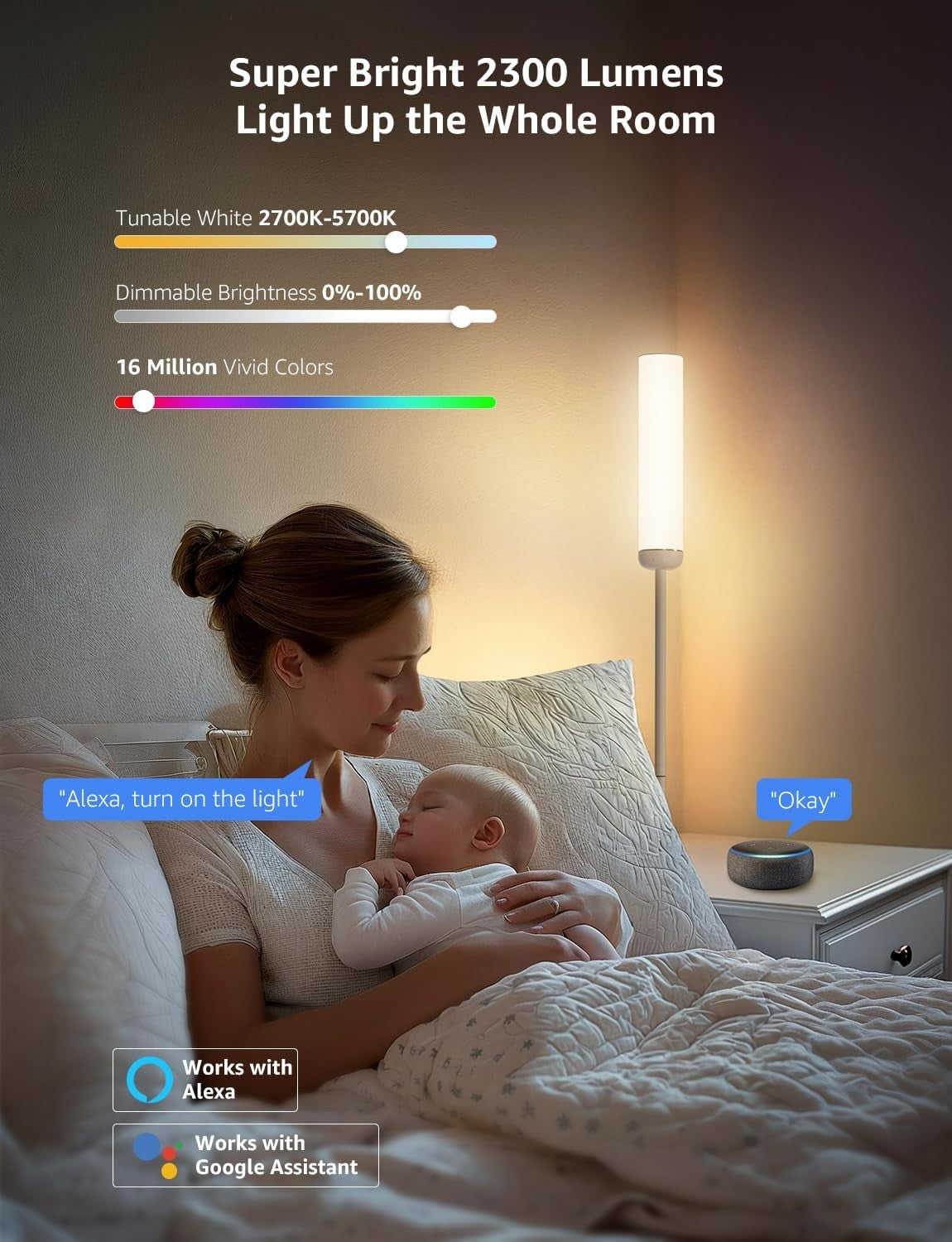 Smart RGB Corner Floor Lamp Music Sync App Control Mood Light for Living Room