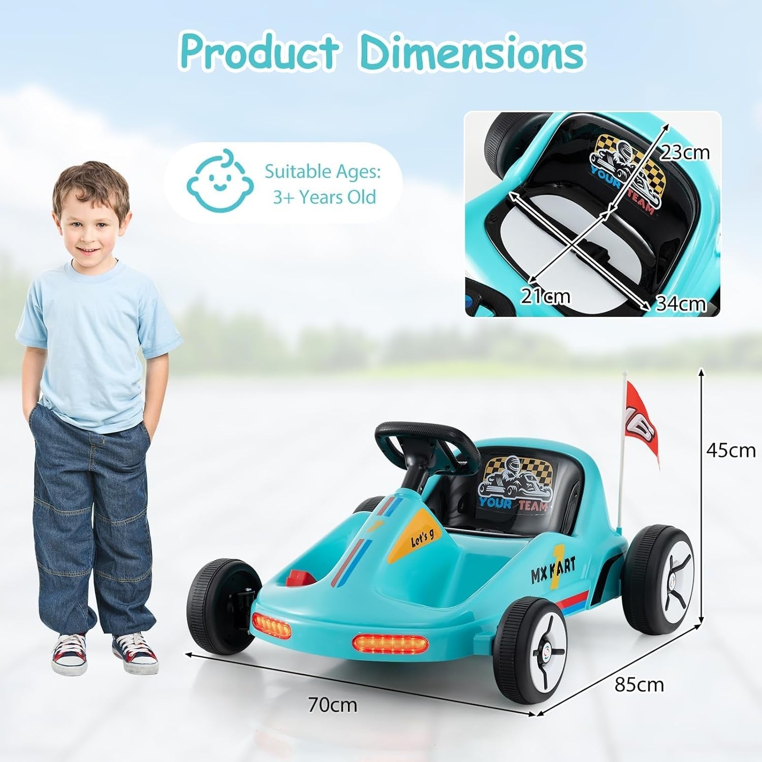 Kids Electric Go Kart 12V Ride On Car Remote Control LED Music Blue