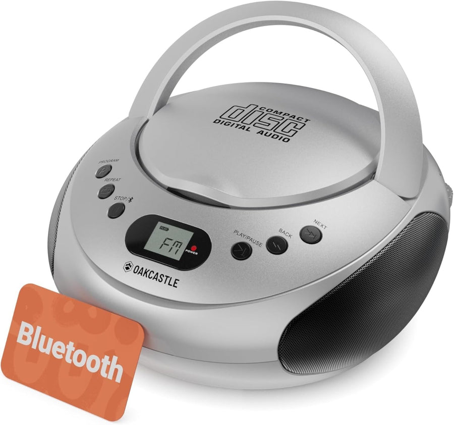 Portable Bluetooth CD Boombox FM Radio Stereo Player LED Display Silver