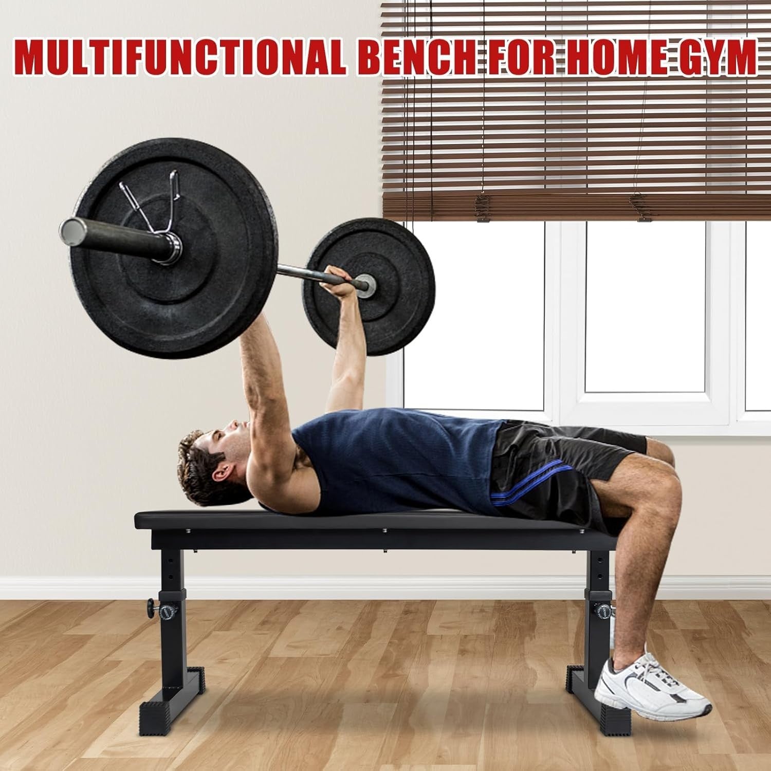 Adjustable Height Flat Weight Bench 440lb Compact Home Gym Trainer