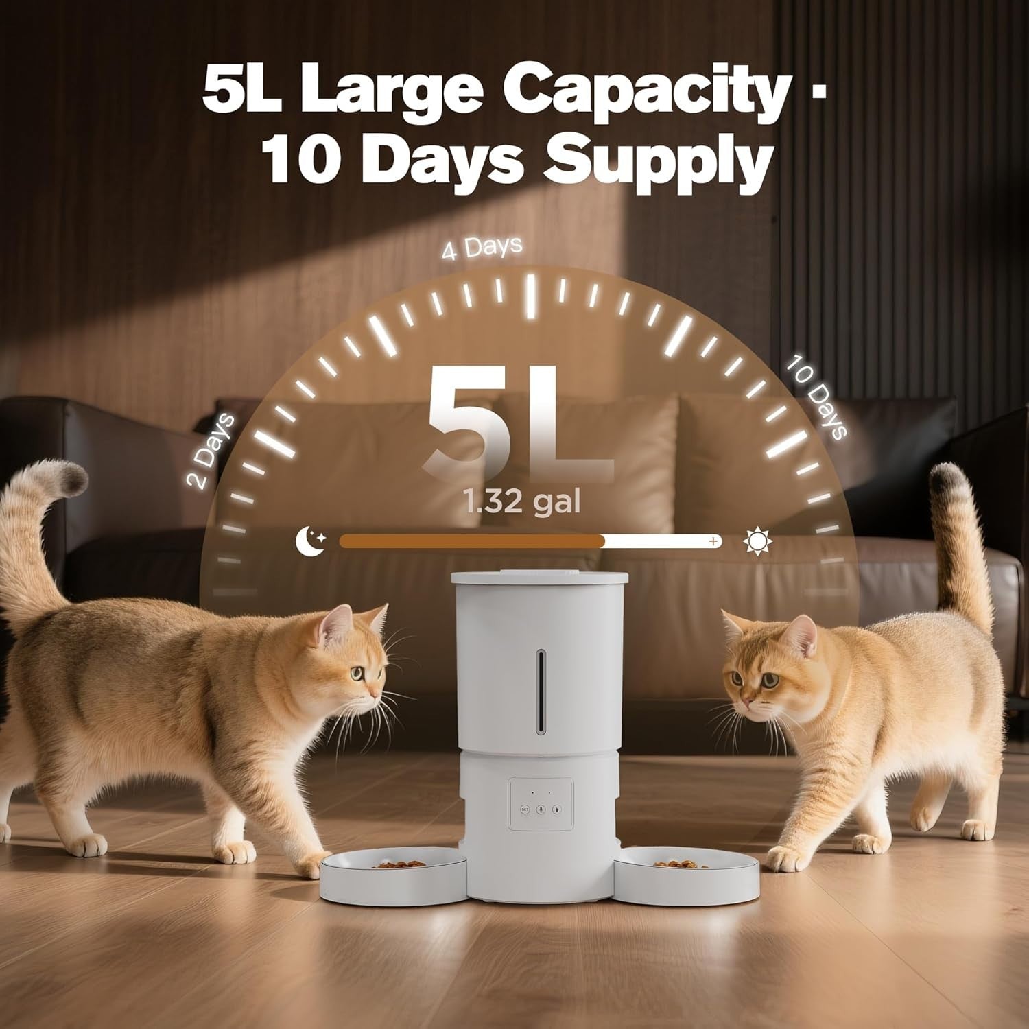 Automatic Cat Feeder 2 Bowls WiFi App Control 5L Timed Pet Food Dispenser