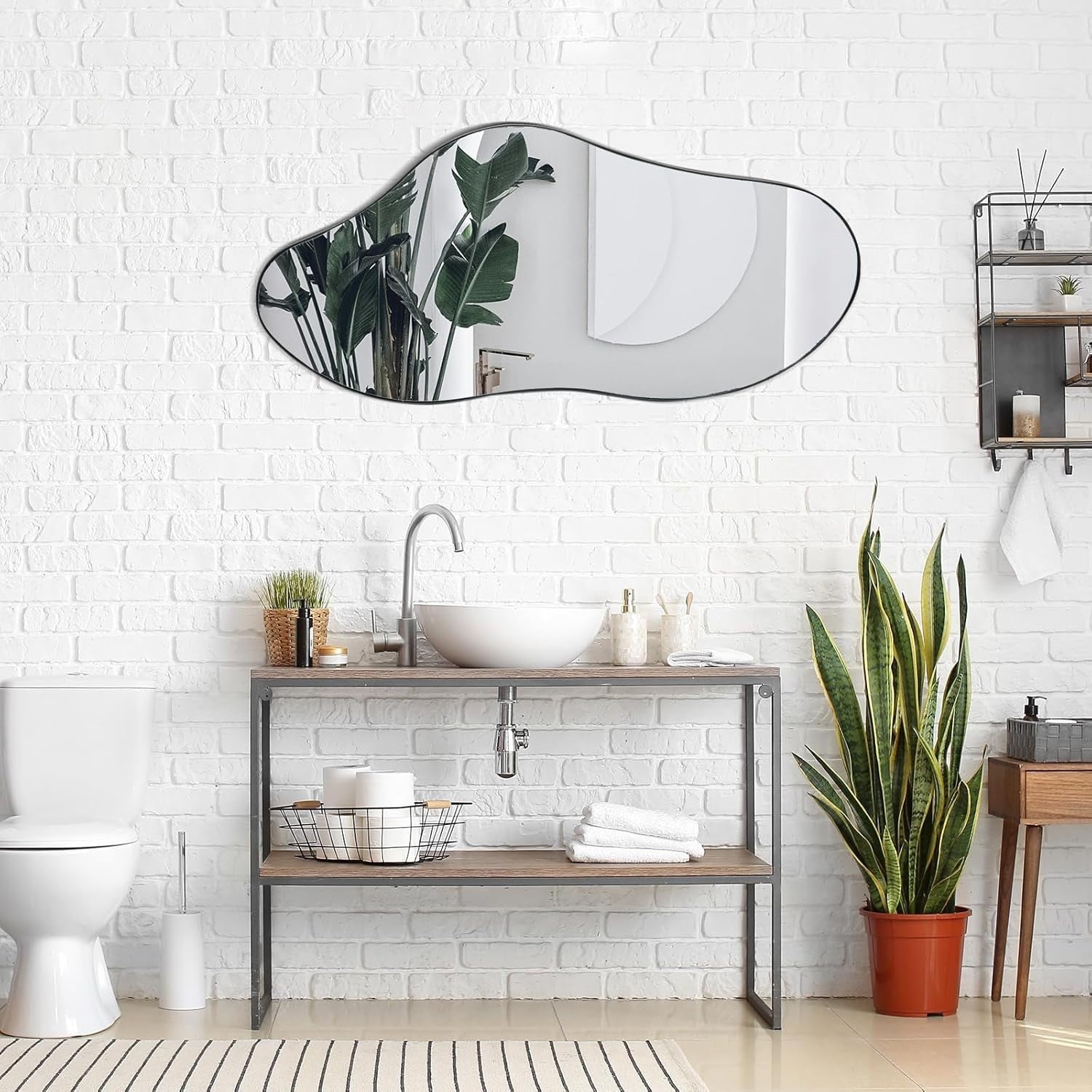 Irregular Wall Mounted Bathroom Mirror 98x45cm Metal Frame, Splashproof