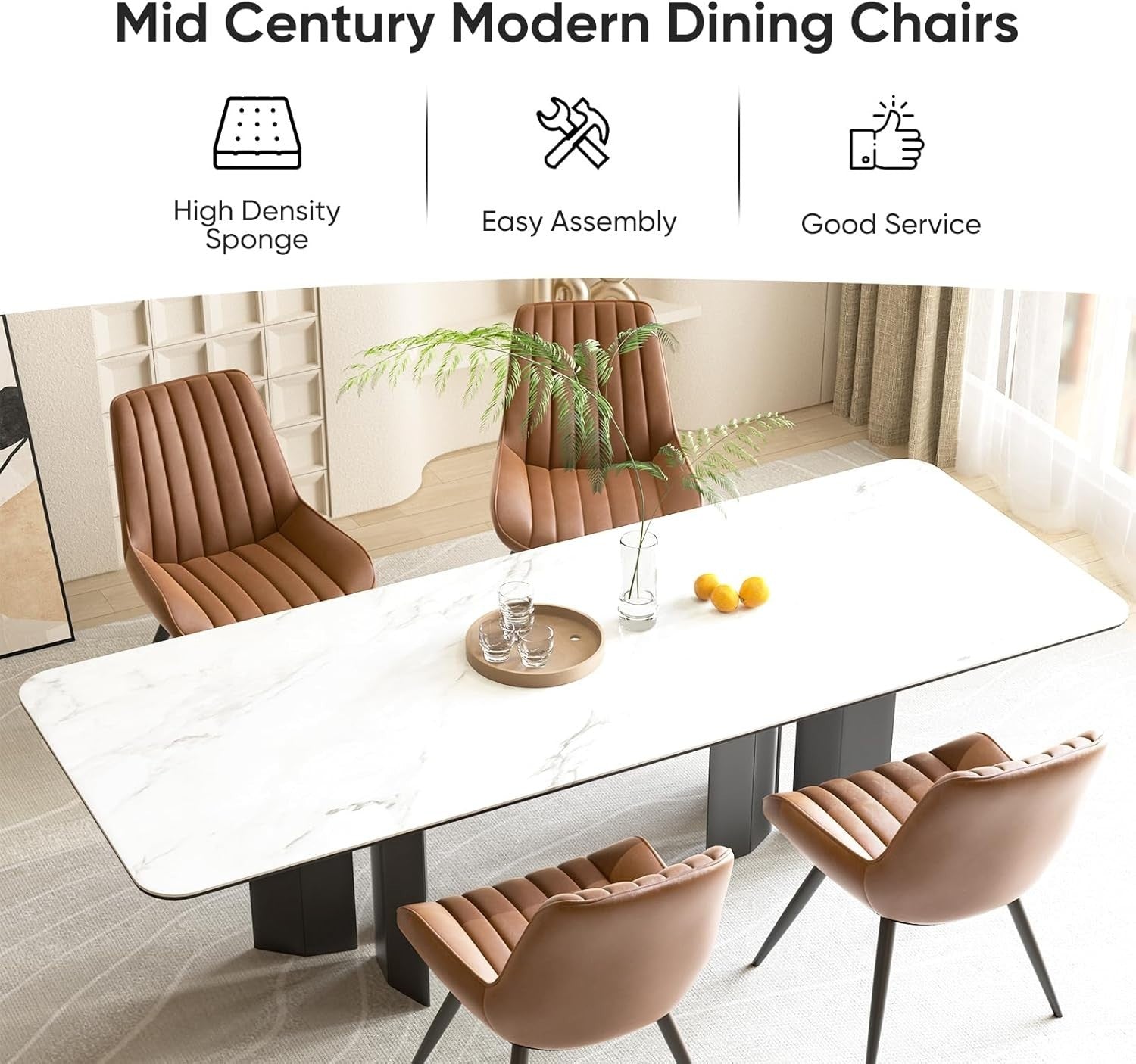 4 Brown Upholstered Dining Chairs Thick Cushion Kitchen Chair Metal Legs