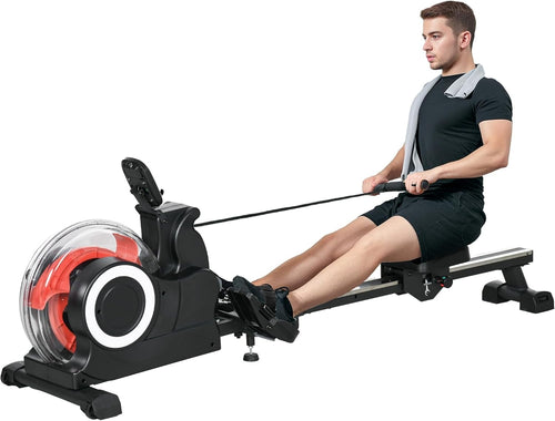 Foldable Water Rowing Machine 6-Level Resistance Quiet Rower LCD Home 120KG