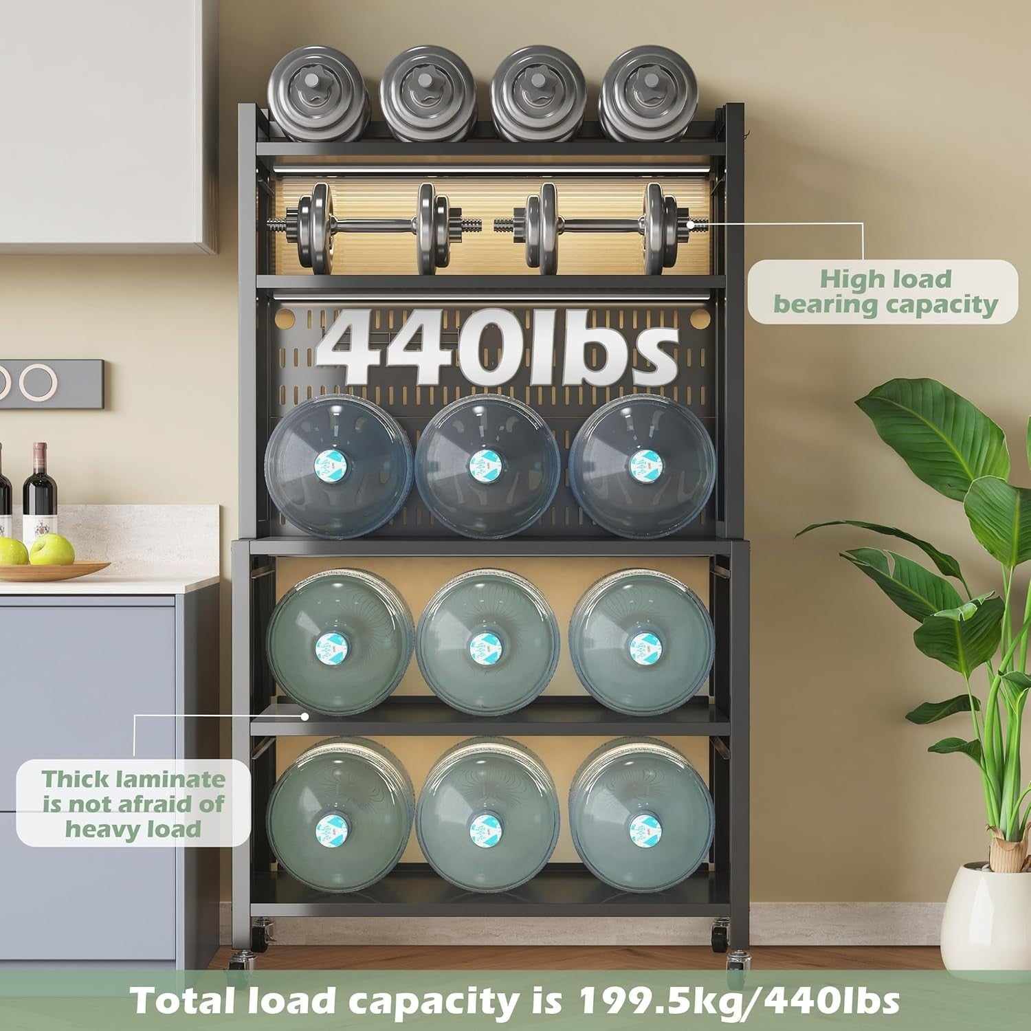 80x36x162cm Black 5-Tier Kitchen Baker's Rack with Flip Doors & Wheels