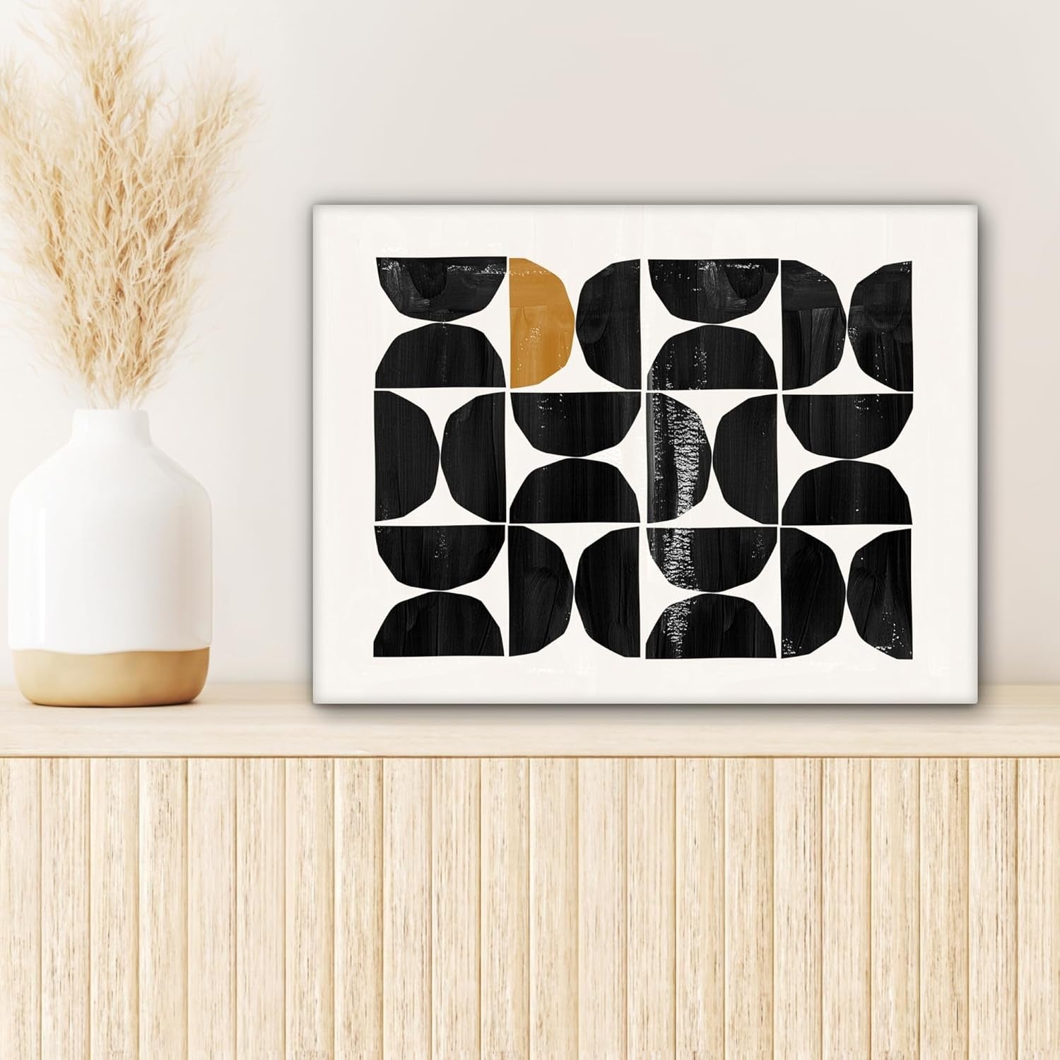 Black Beige Abstract Canvas Wall Art 40x30cm Framed Modern