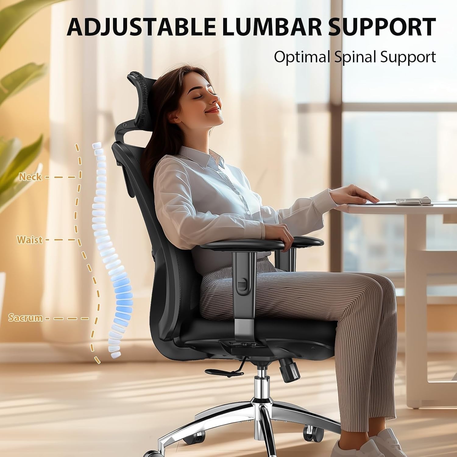 Ergonomic Office Chair Lumbar Support Home Desk Back Seat Recliner Black