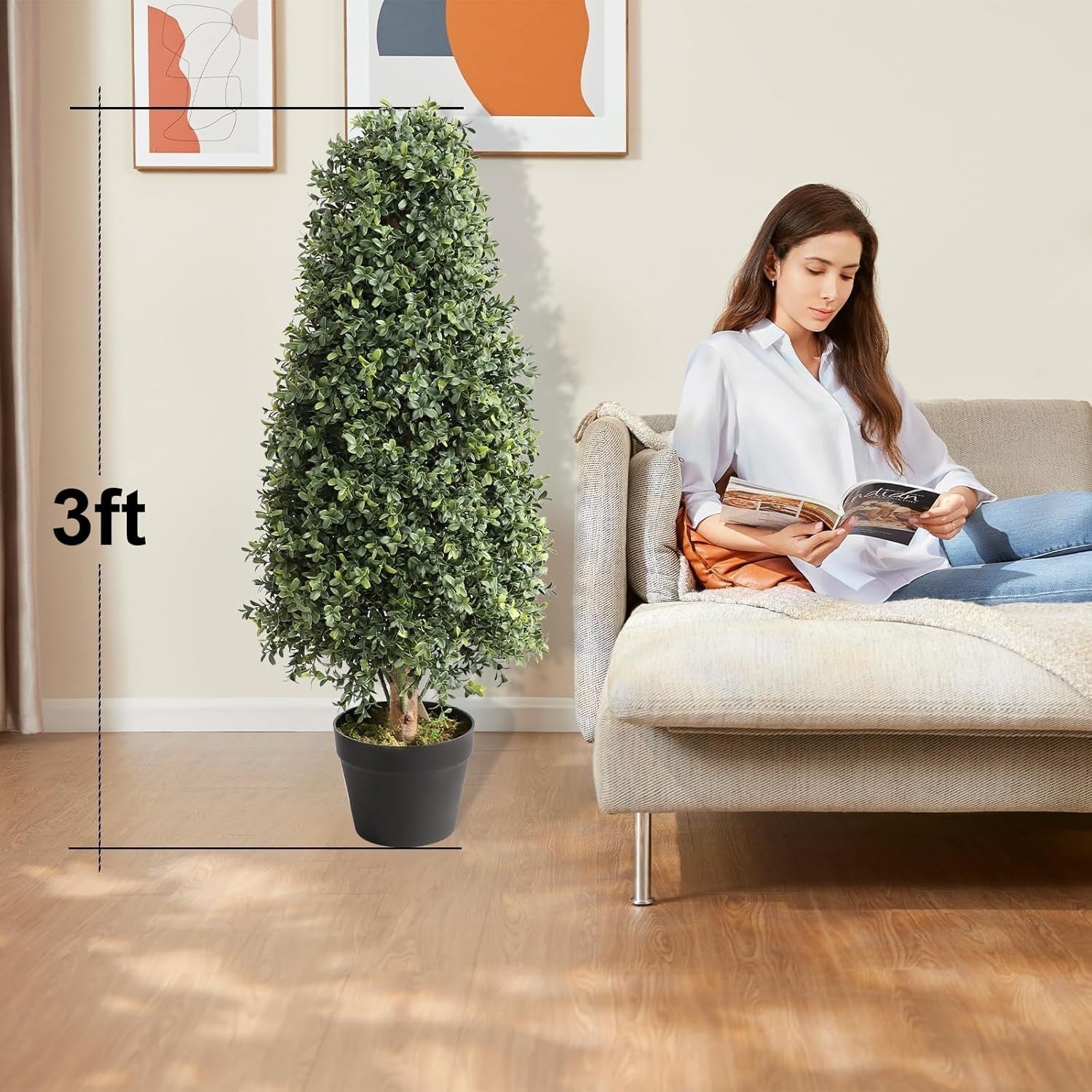 Set of 2 90cm Artificial Boxwood Topiary Trees Pyramid Cone Indoor Outdoor Home