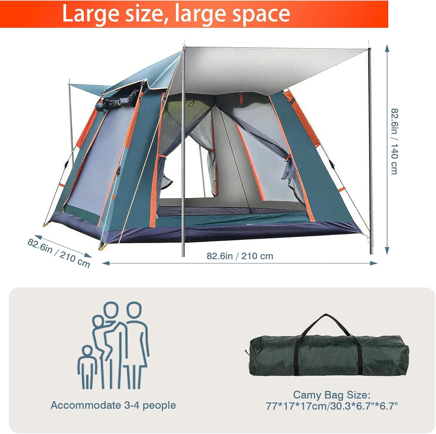 2 Man Pop Up Camping Tent 3000mm Waterproof Instant Dome Porch
