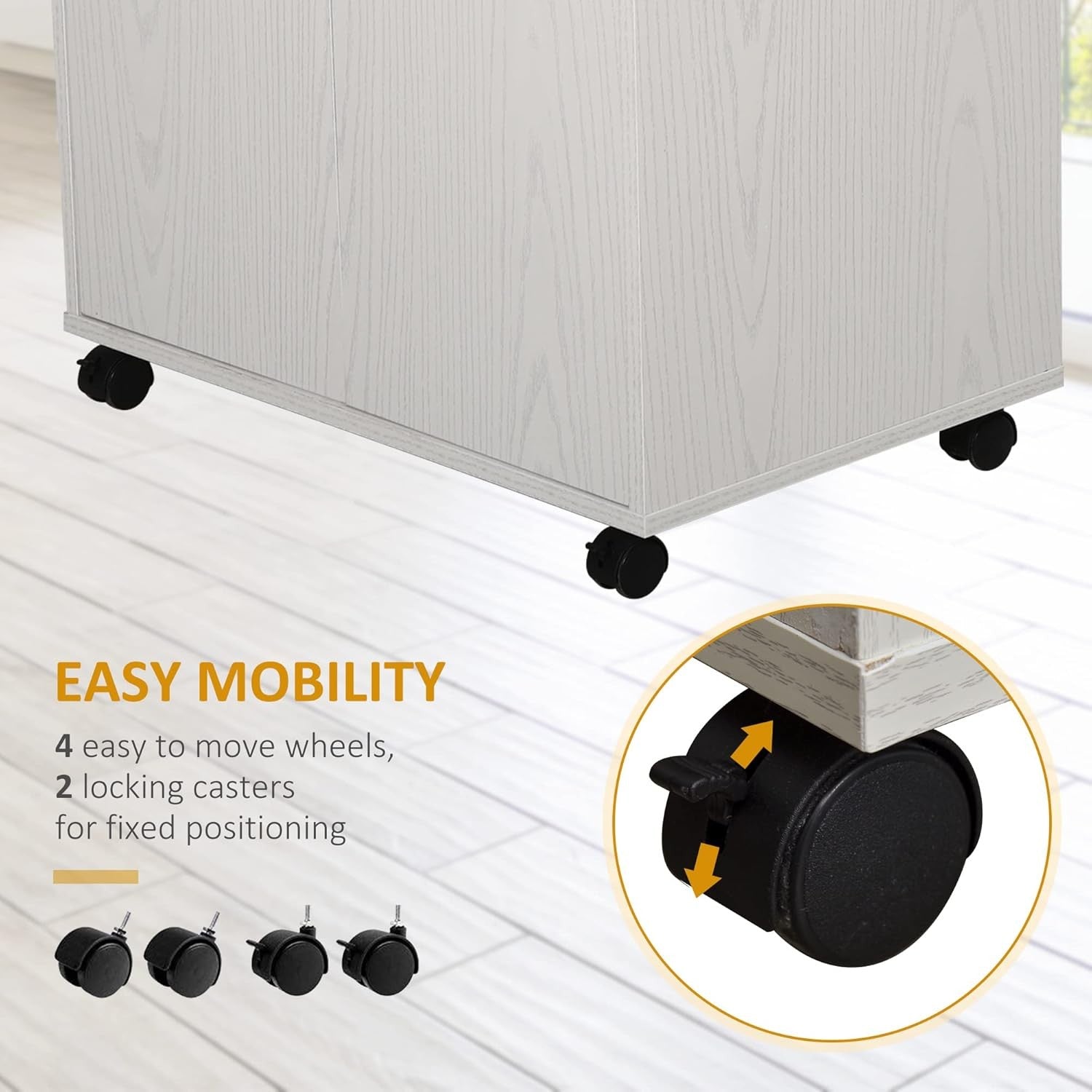 Rolling Kitchen Storage Cabinet on Wheels with Cupboard Shelf & Appliance Stand