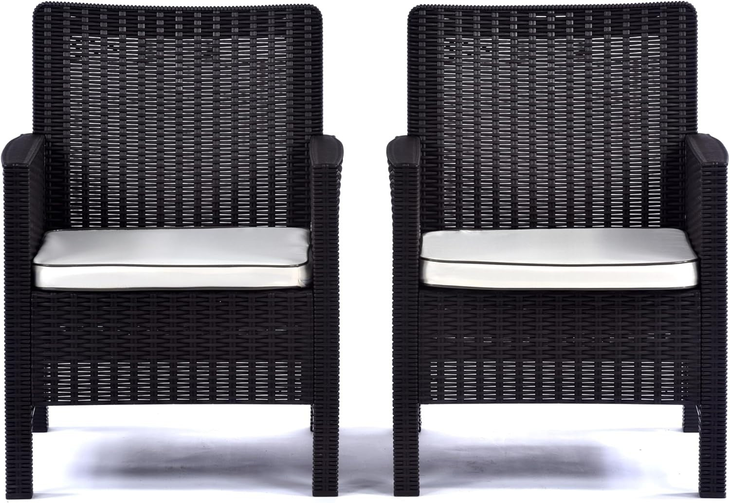 2 Rattan Tub Armchairs Set Garden Patio Dining Chairs Cushioned Outdoor