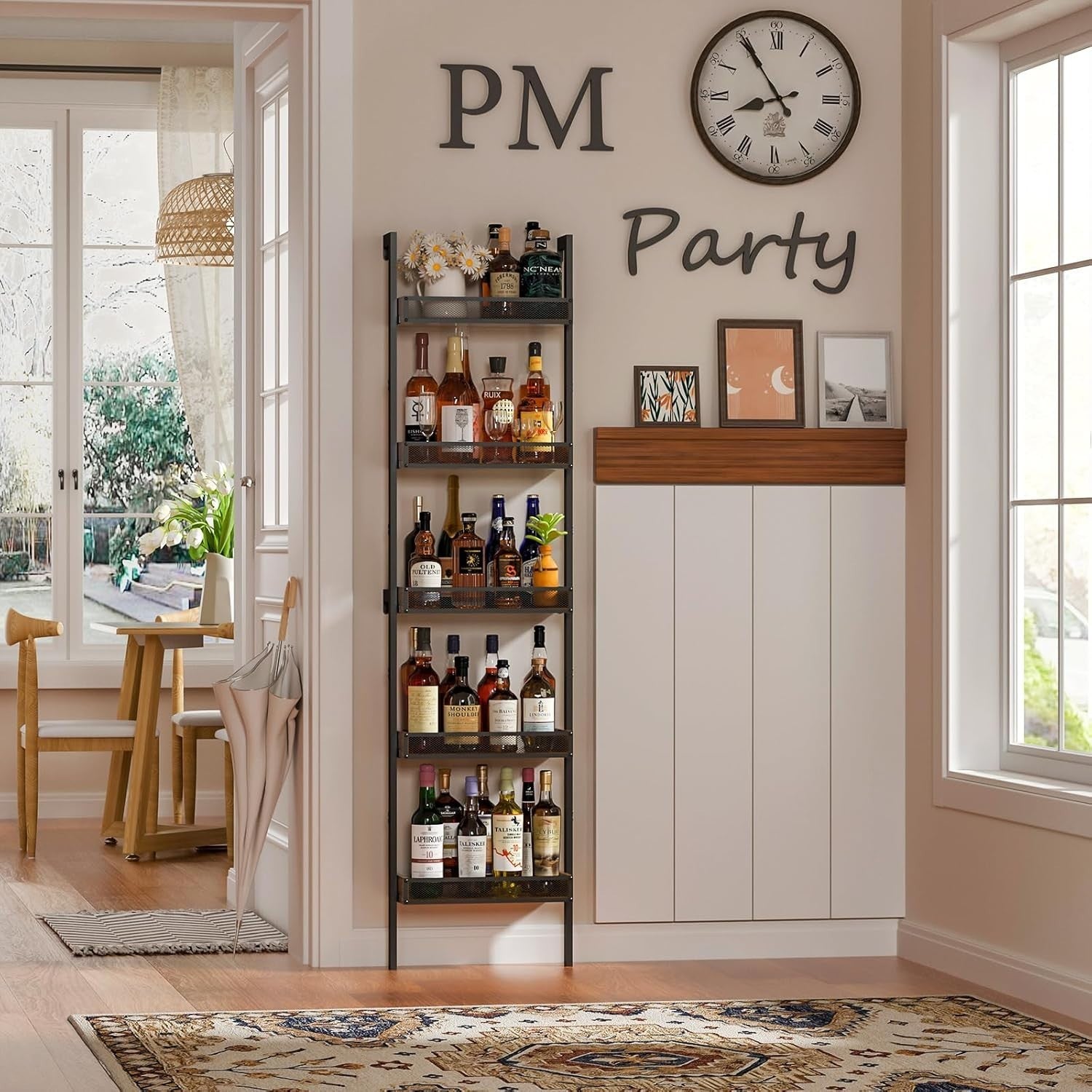 Tall Freestanding Wine Rack 5-Tier Metal & Wood Storage Shelves Holds 50 Bottles