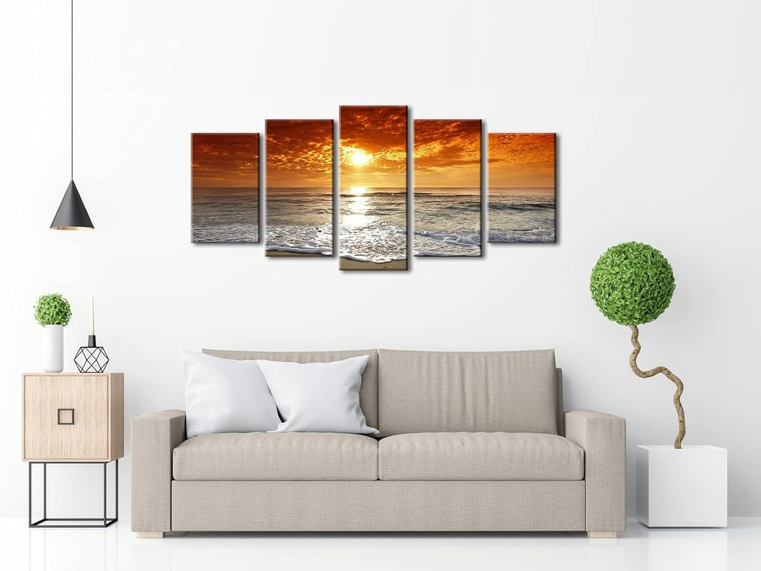 5 Panel Sunset Beach Canvas Wall Art Framed Ocean Seascape Print