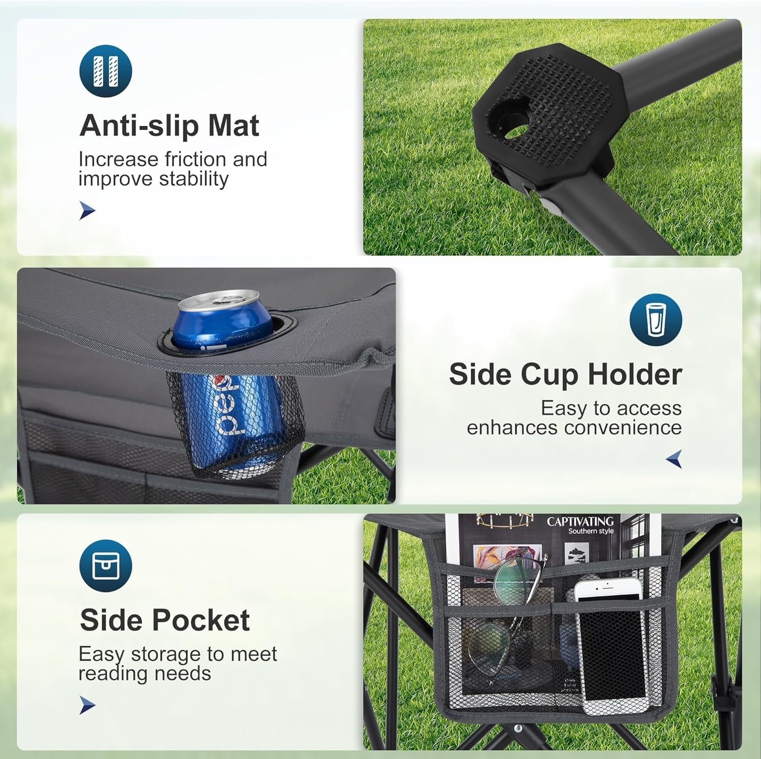 Portable Folding Camping Chairs 2-Pack with Cooler Bag, Cup Holders, 100kg