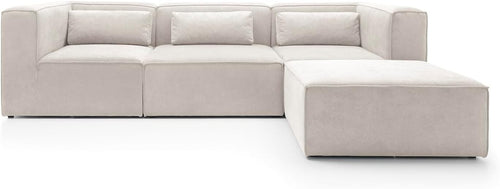 White Corner Sofa L Shape | Modular 4 Seater Chenille Sectional | Soft & Modern