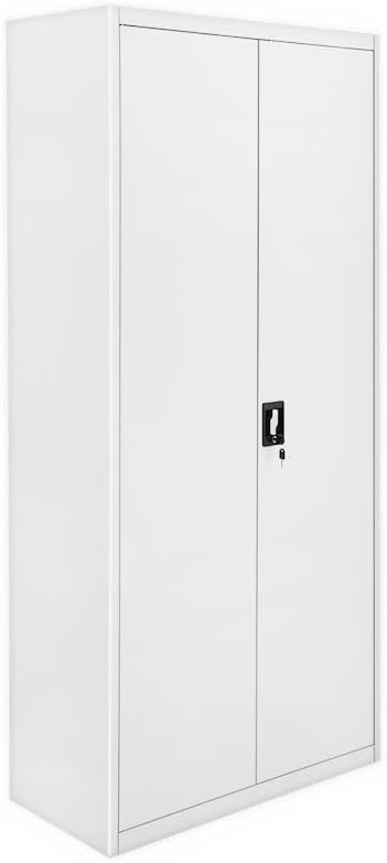 Tall Grey Metal Locking Storage Cabinet 5 Tier Adjustable Shelves 185cm