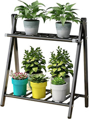 2 Tier Metal Plant Stand Indoor Outdoor Ladder Shelf Flower Pot Holder Black