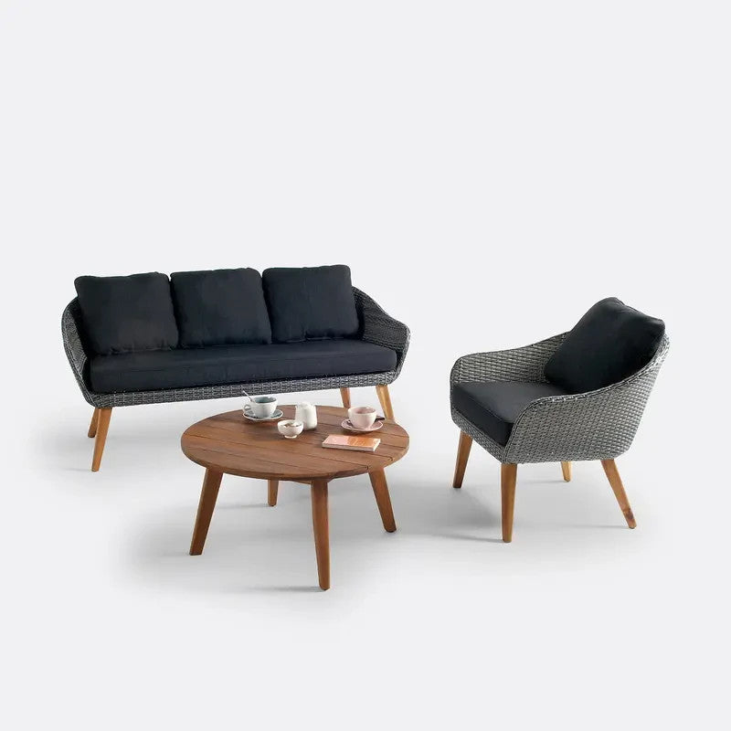 Solid Acacia Wood Round Coffee Table | 80cm FSC Garden Patio Table