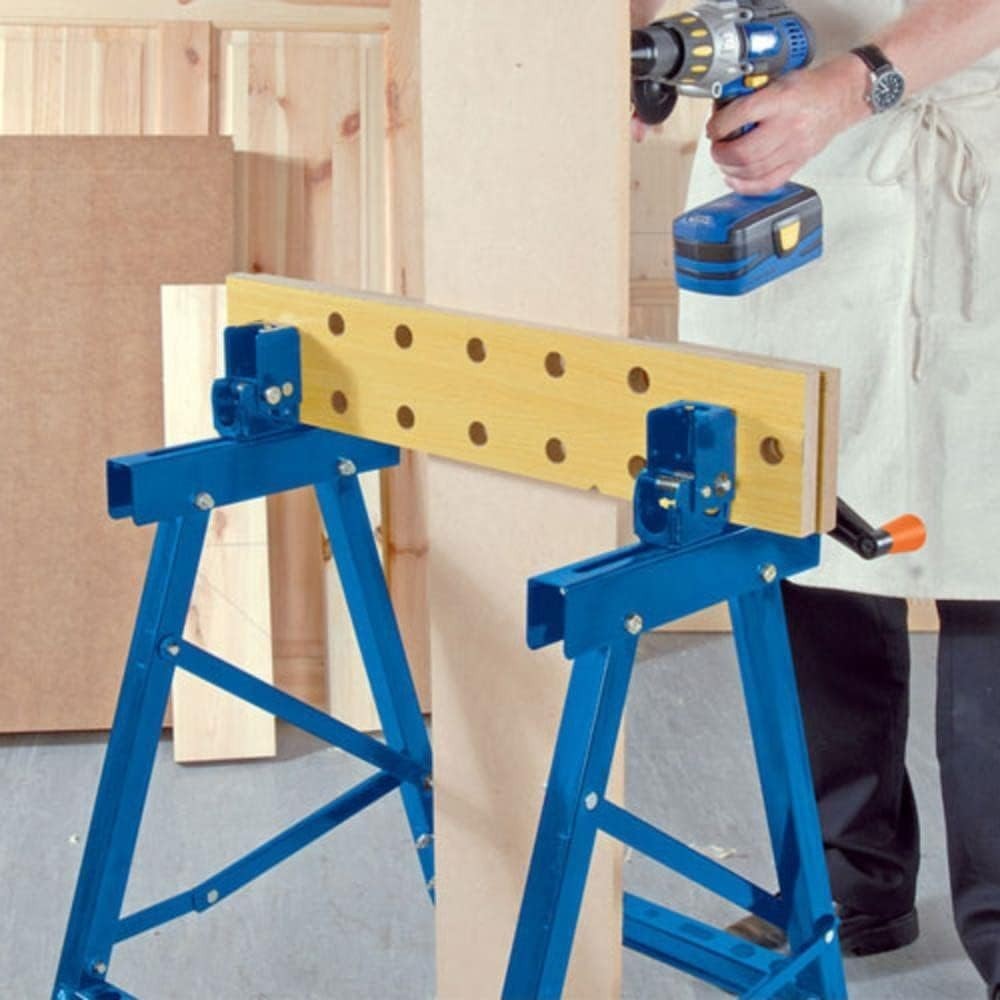Tilt & Turn Folding Workbench Dual Clamping 24-Hole Adjustable MDF Top