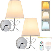 Wireless Wall Lights Chrome Set of 2, 15 RGB Colours, Remote & Timer, No Wiring