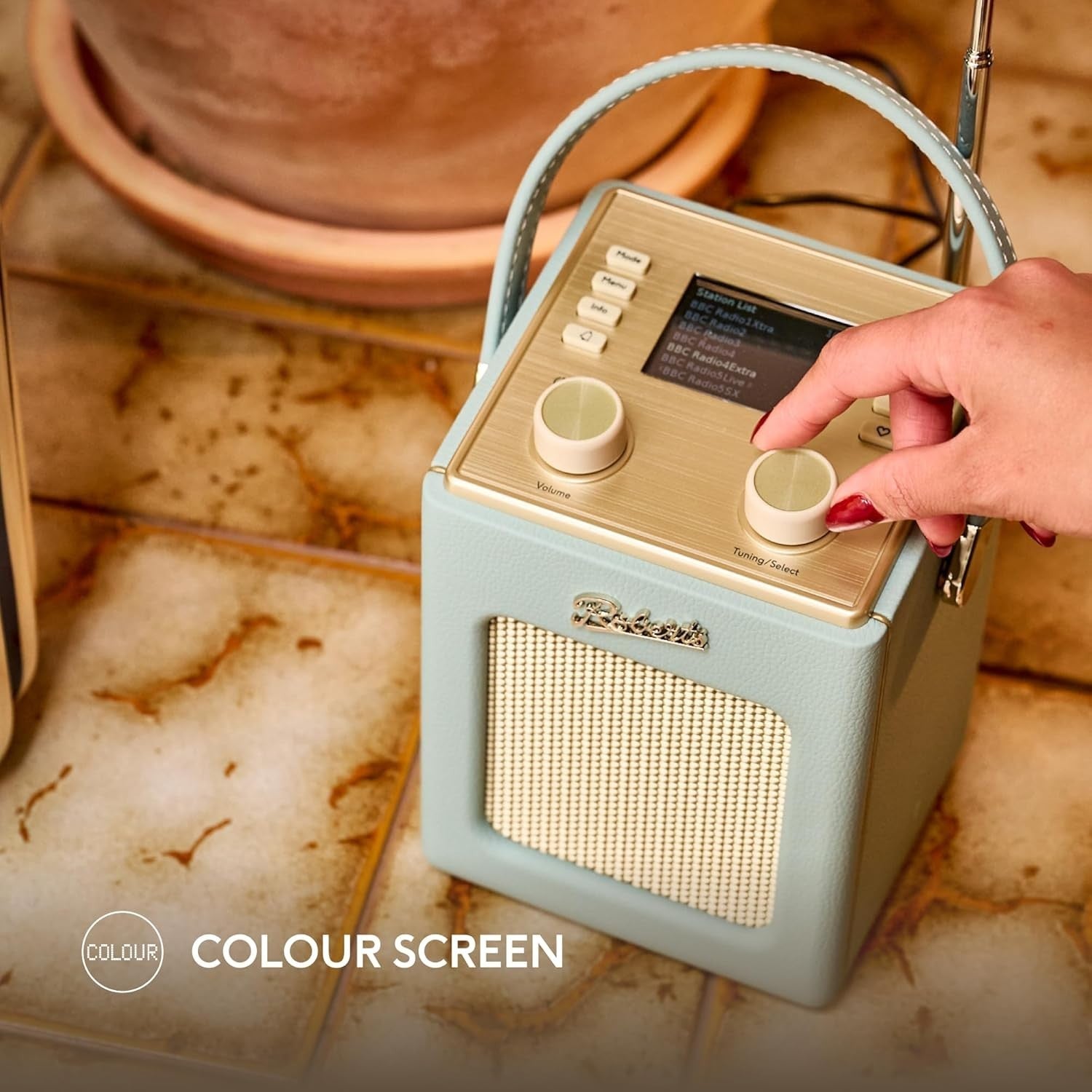 Portable DAB+/FM Radio with Bluetooth, Dual Alarms & Retro Sound – Duck Egg