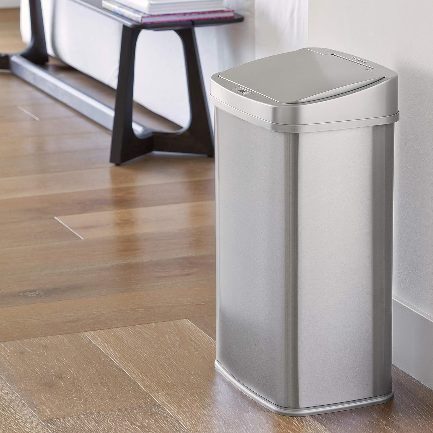 13 Gallon Touchless Motion Sensor Trash Can Silver Trim Lid