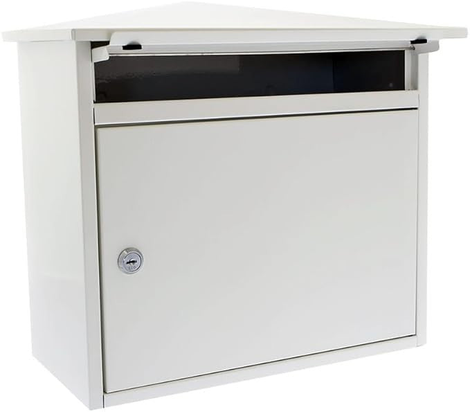 Large Wall Mounted Steel Mailbox White | Lockable Post Box | Weatherproof