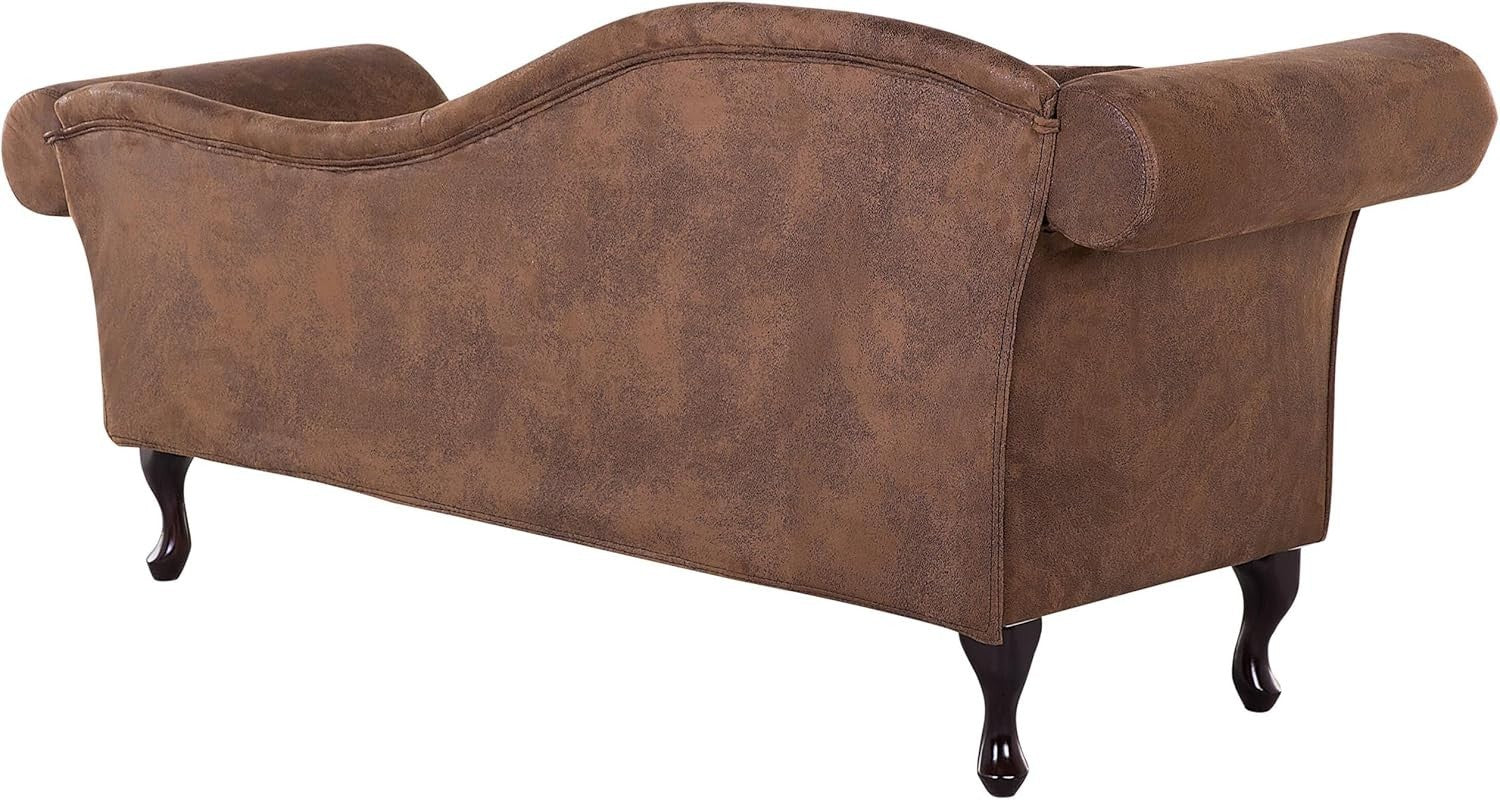 Vintage Chaise Lounge Brown Faux Suede Left-Hand Tufted Sofa 188cm