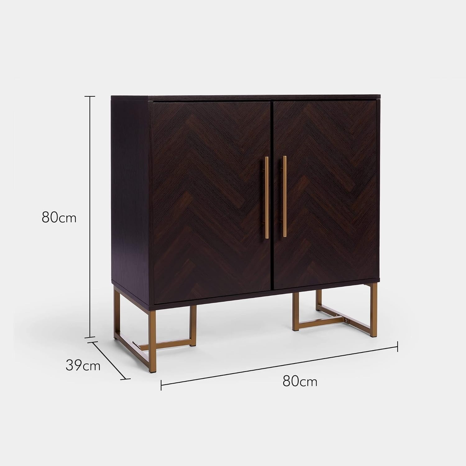 Dark Wood Sideboard Storage Cabinet with Gold Handles, Modern 2-Door Buffet