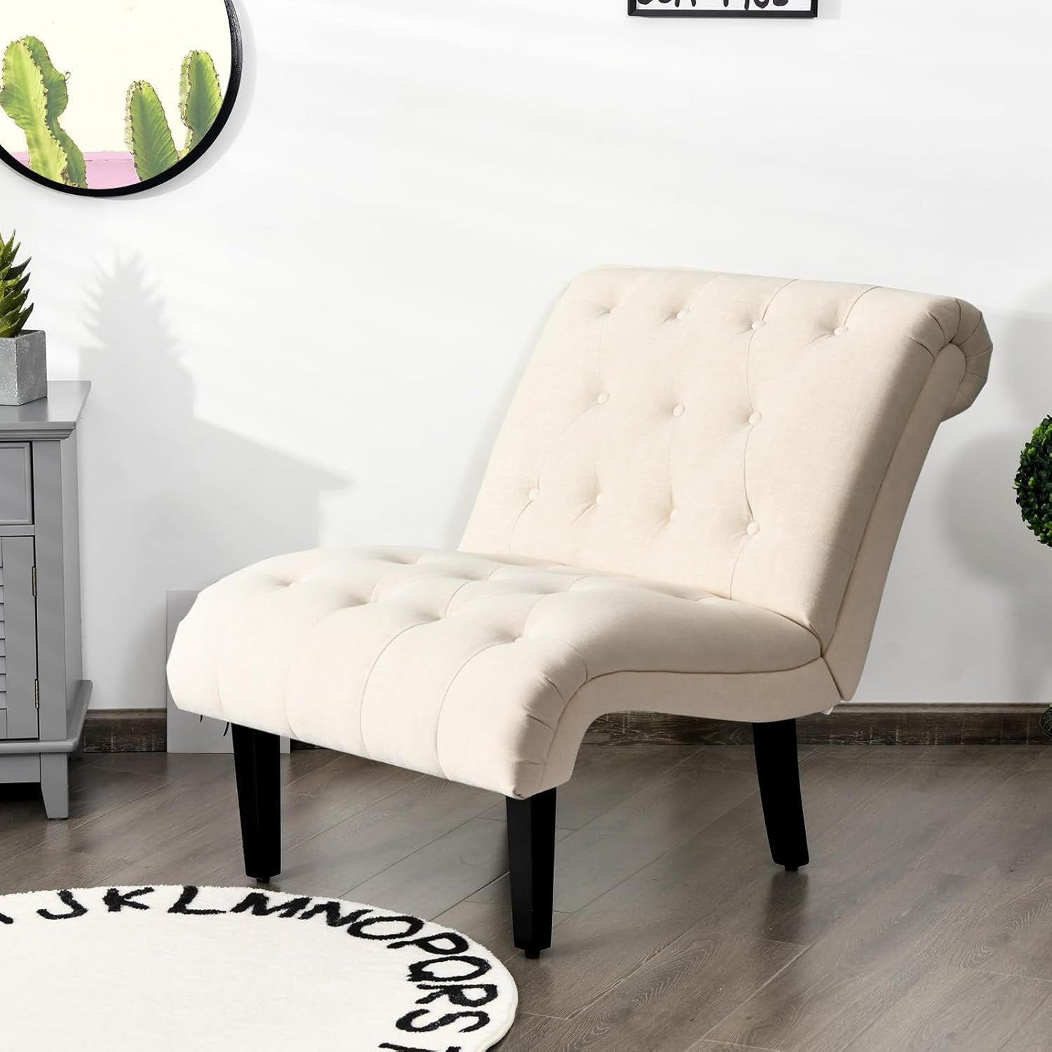 Modern Accent Chair Linen Lounge Tub Chair Button Tufted Beige
