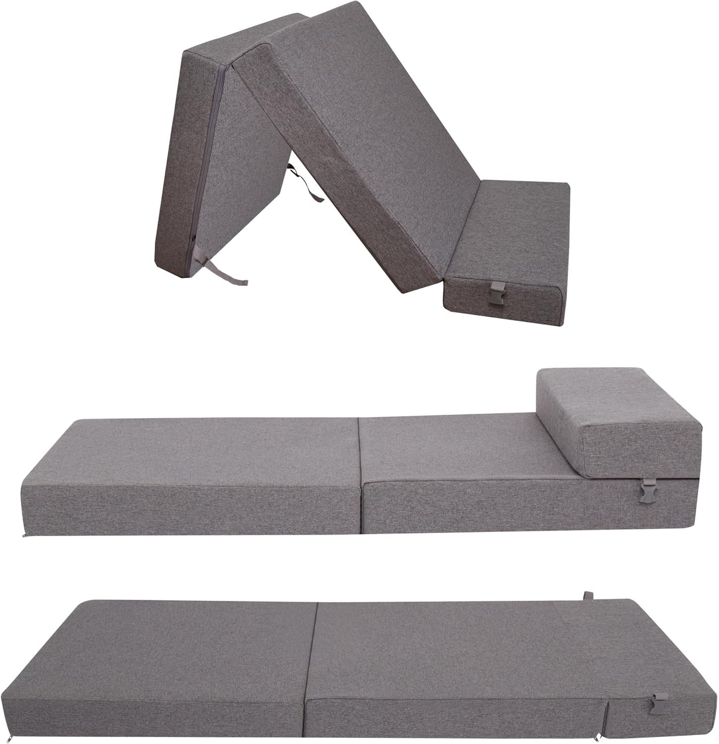 Z Bed Chair Futon Fold Out Sofa Guest Mattress Single Foam Seat Grey