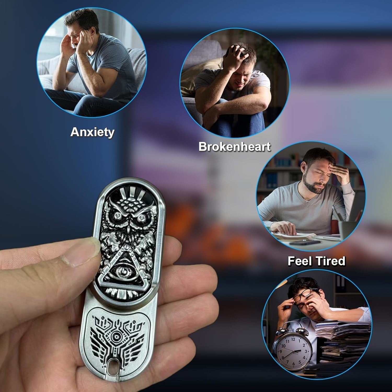 Metal Owl Fidget Slider Haptic Coin Dual Side ADHD Stress Relief