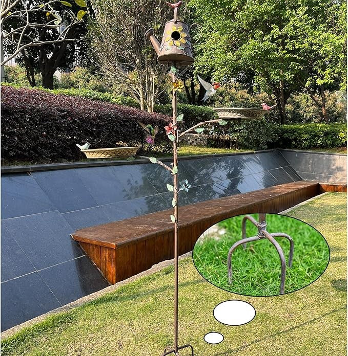 67.9" Metal Bird Bath & Birdhouse 3-in-1 Feeder Pole – Outdoor Garden Décor