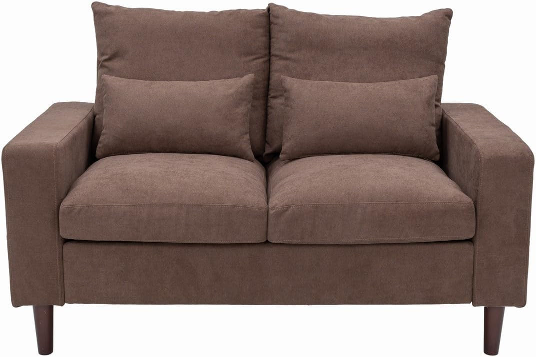3+2 Seater Sofa Set Brown Linen Cushions Modern Compact Fabric Couch Suite