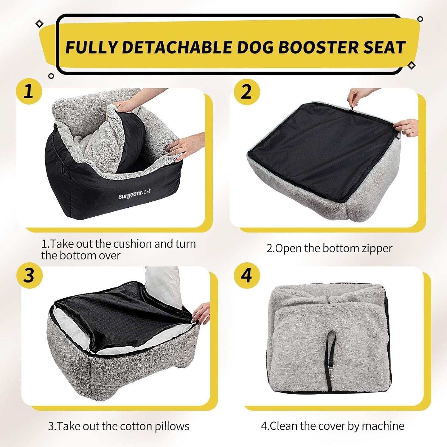 Dog Car Seat Booster Bed Washable Travel Carrier Safety Leash Black