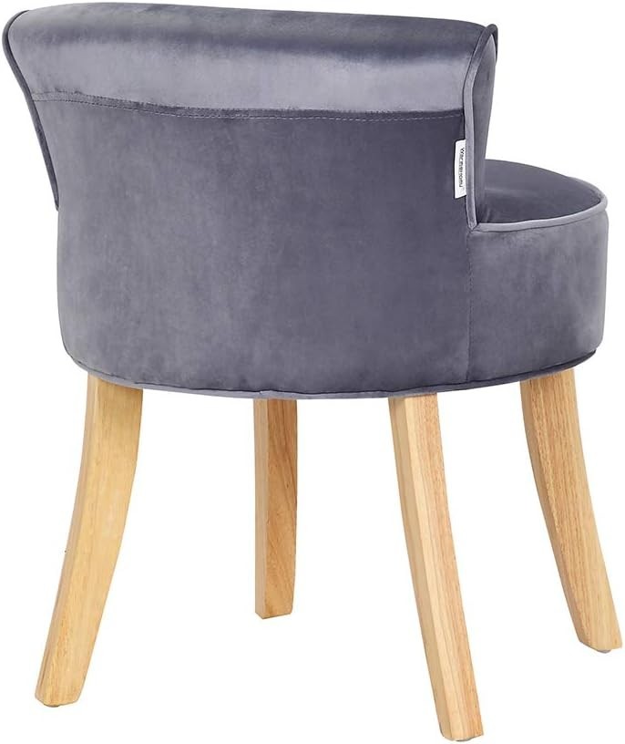 Grey Velvet Low-Back Vanity Chair – Soft Dressing Table Stool with Wood Legs