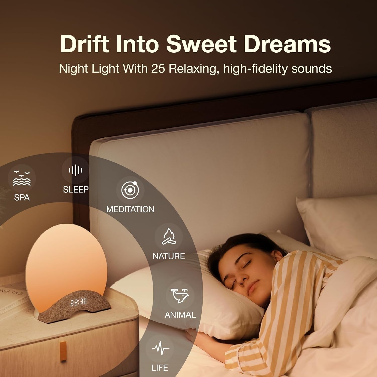 Sunrise Alarm Clock with White Noise & 7-Color Light, Sleep Aid