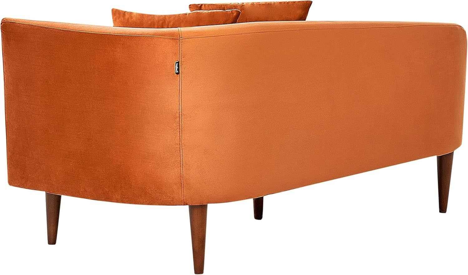 Right Hand Velvet Chaise Lounge Orange with Dark Wood Legs & Throw Pillows