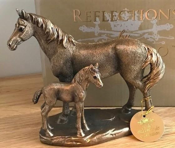 Bronze Horse & Foal Figurine • Resin Ornament • Rustic Farmhouse Home Decor Gift