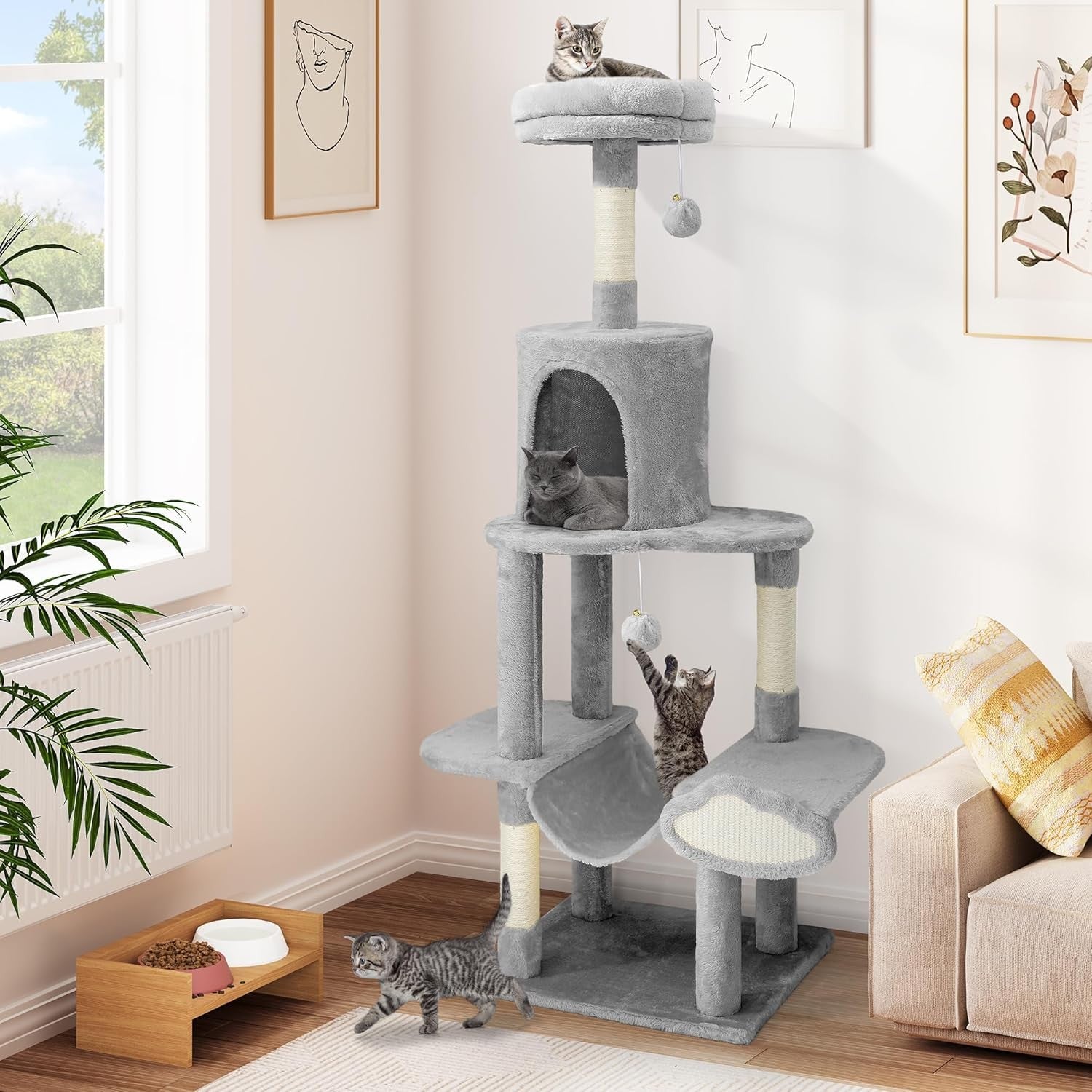 Tall Cat Tree Tower 142cm Scratching Post Hammock Condo Multi-Level