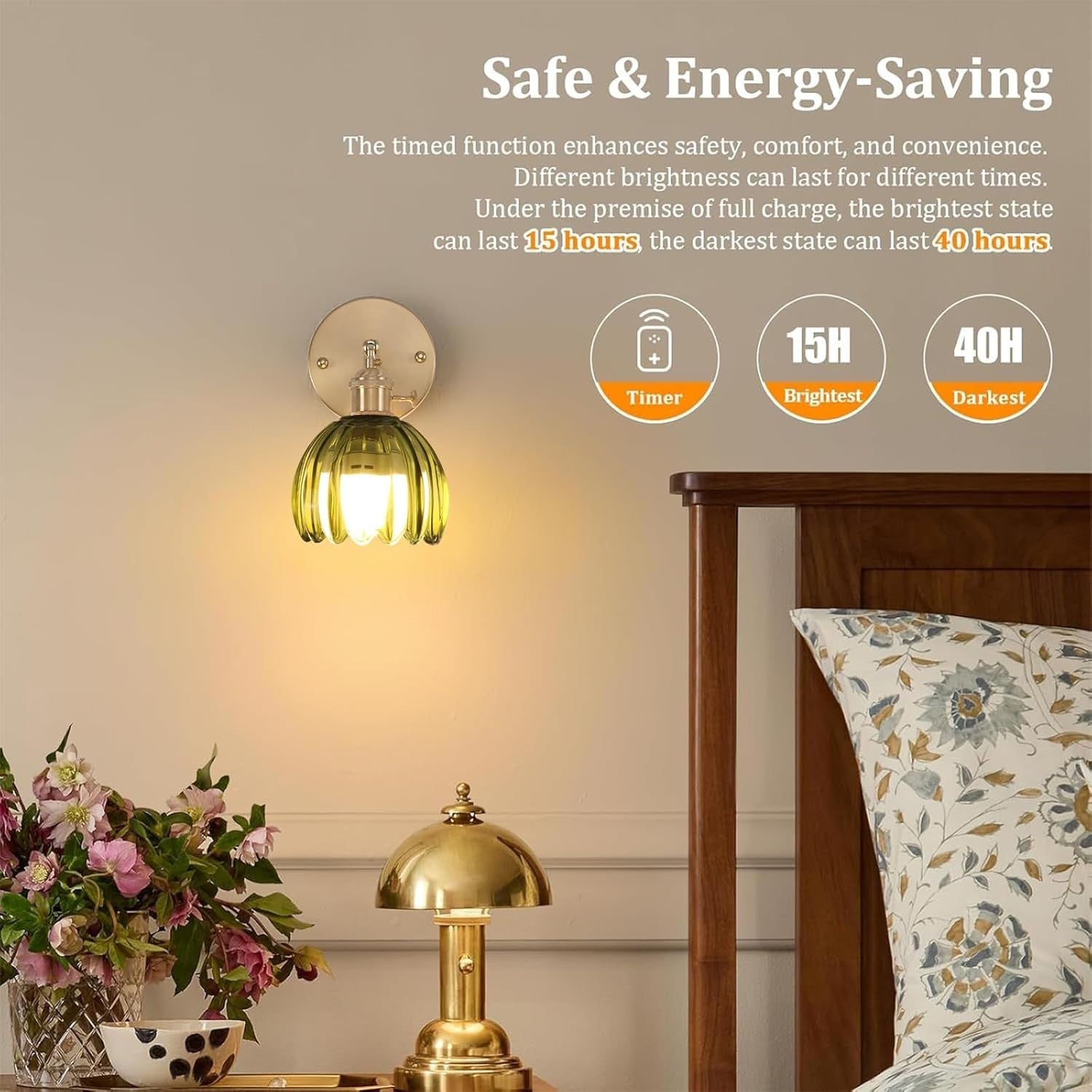 Set of 2 Rechargeable Wall Sconces with Remote, 12 Color Dimmable LED