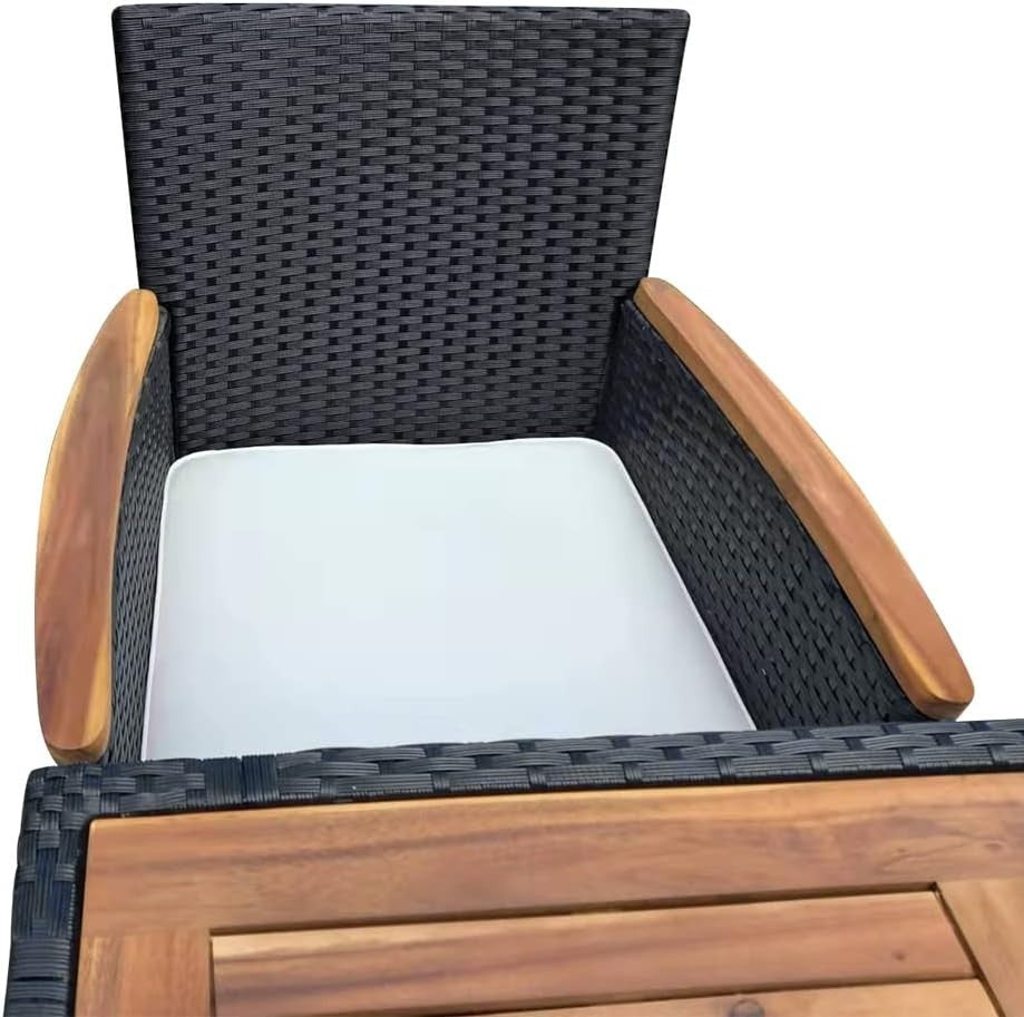 5-Piece Outdoor Rattan Patio Dining Set with Wood Table & Stackable Chairs