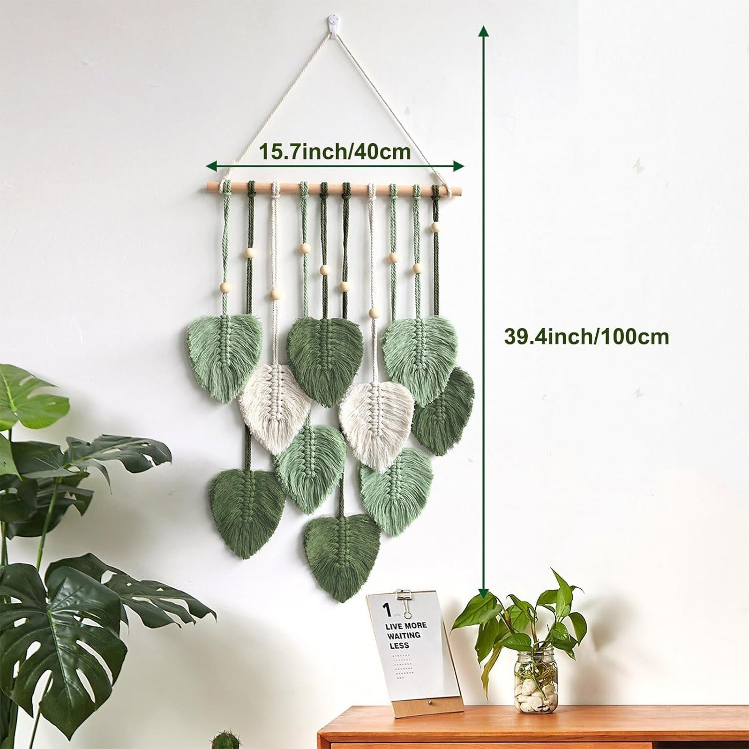 Large Boho Macrame Leaf Wall Hanging Cotton Tassel Decor