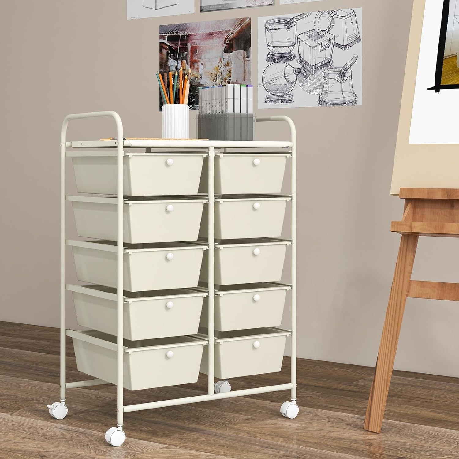 White 10 Drawer Rolling Storage Cart Utility Organizer Trolley Wheels
