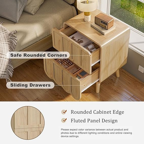 Modern Wooden Bedside Table with 2 Drawers, Stylish Nightstand for Bedroom