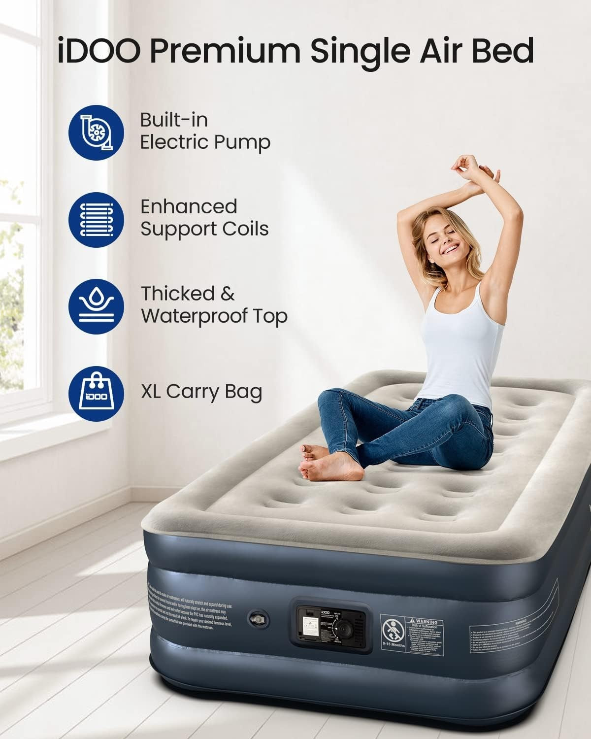 Single Air Bed Built In Electric Pump Fast Inflate Portable Mattress