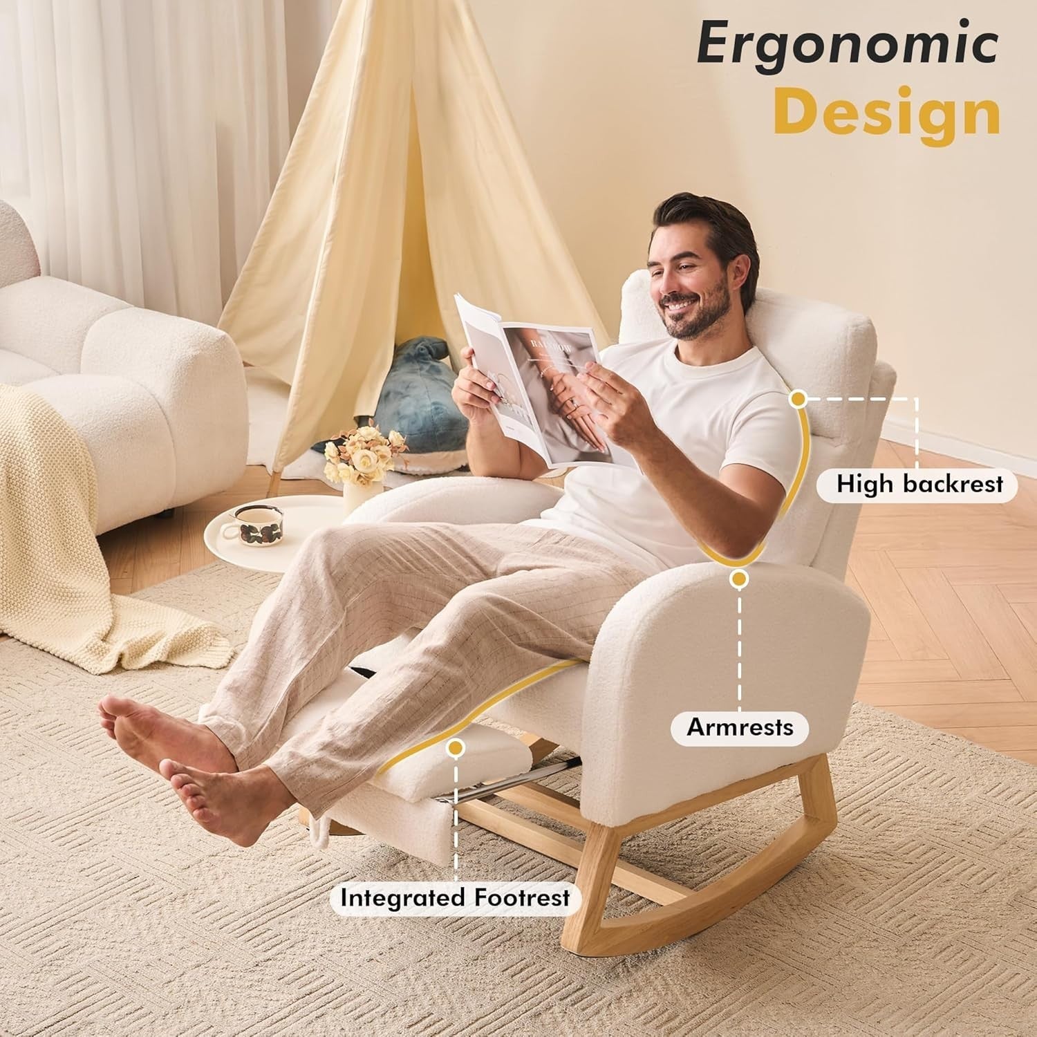 Rocking Chair w/ Footrest & Side Pocket – Wide Seat, Full Body Support
