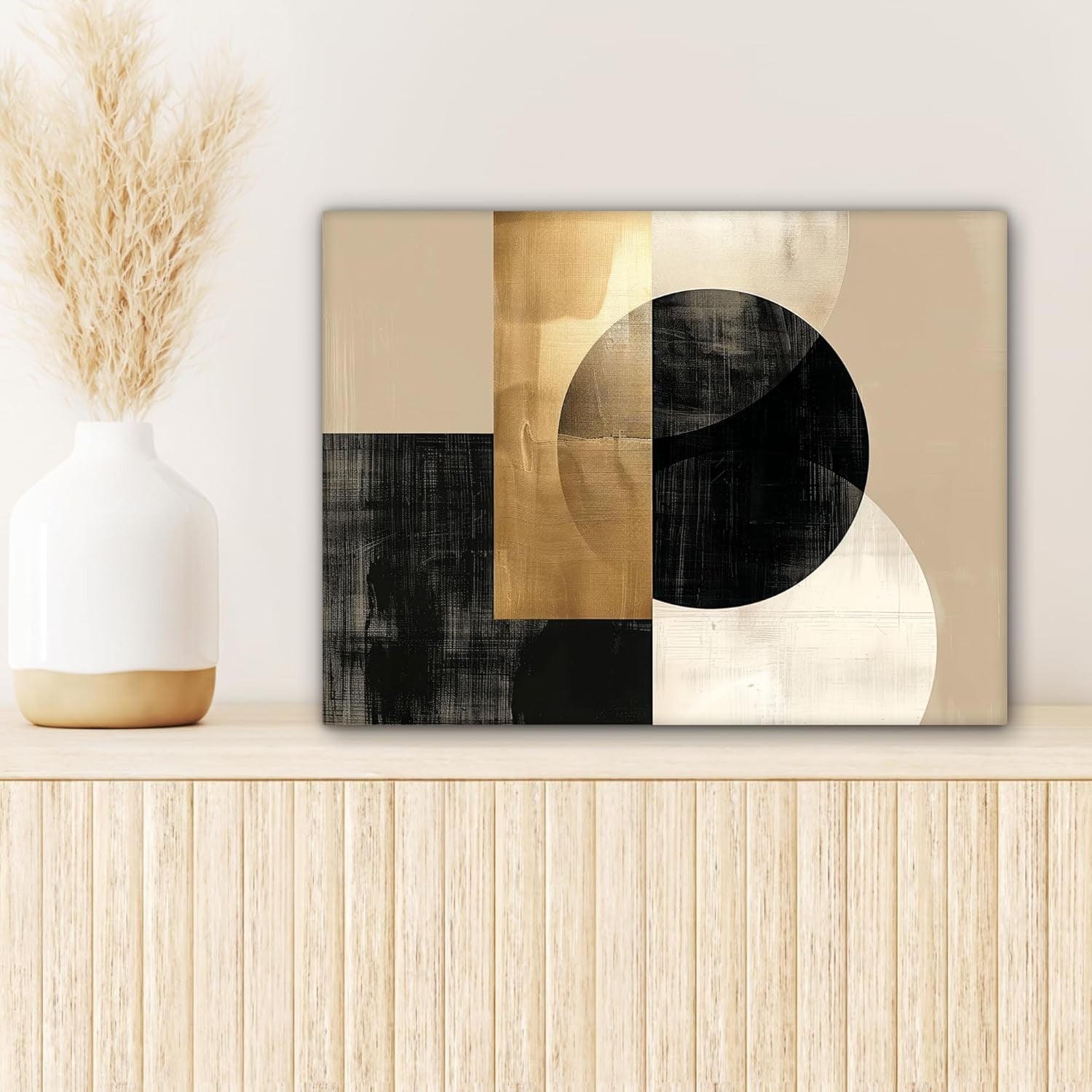 Gold Black Abstract Canvas Wall Art 40x30cm Framed Modern